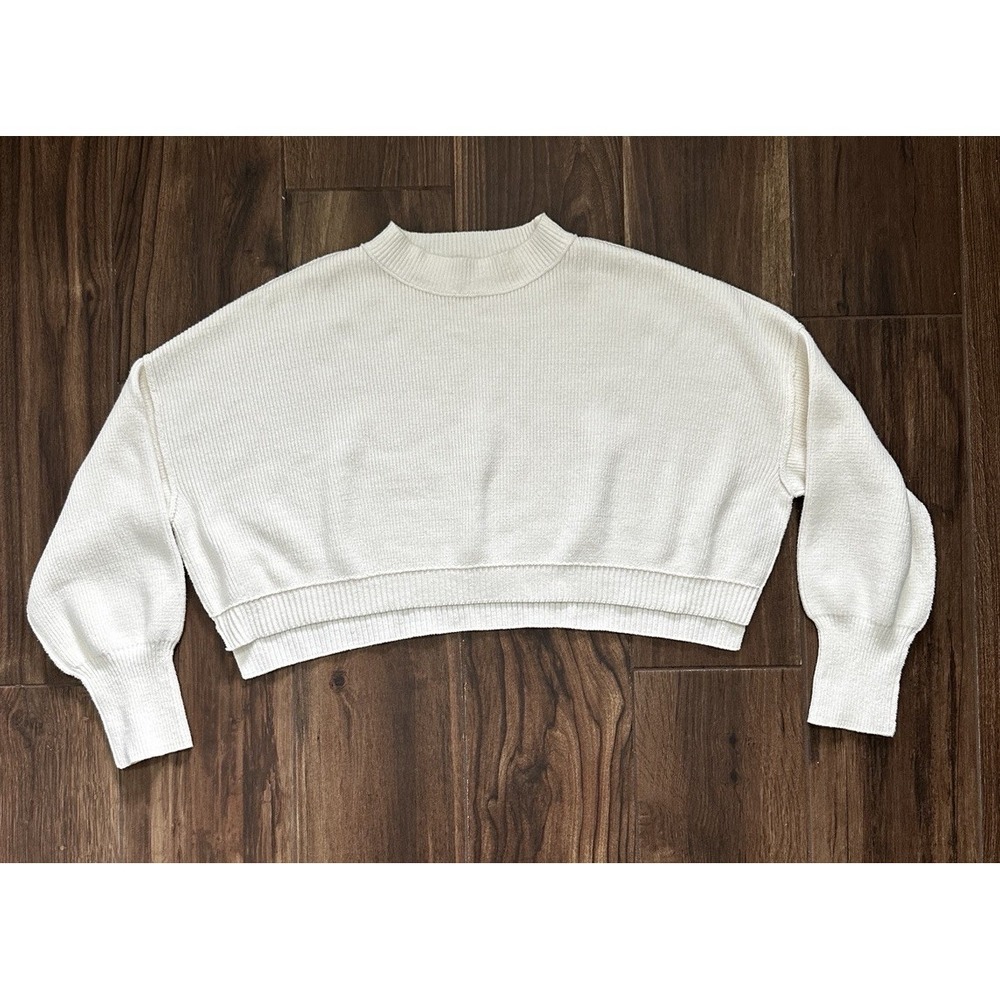 Free People Easy Street Cropped Pullover Sweater Cream Ivory OB1609060 Large